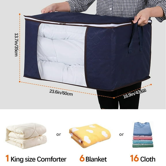 90L Heavy Duty Storage Bags,Foldable Comforters Duvet Storage Bags,Extra Large Moving Bags Large Clear Window & Carry Handles,Large Organizers for Blankets,Clothes,Pillows,Quilts,Bedding