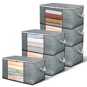 90L Large Clothes Storage, 6 Pack Foldable Closet Storage Bags 23.6 x 16 x 14inchs with Handles Gray