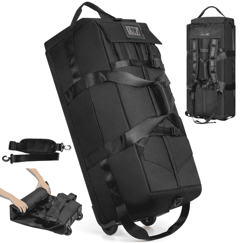CshidWorld 34-Inch Foldable Rolling Duffle Bag, 90L Water-Resistant Multi-Use Travel Bag with Wheels, Shoulder Straps & Hidden Backpack Straps for Travel, Weekend, Camping, Gym, Black