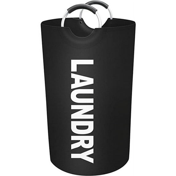 90L Large Laundry Basket, Freestanding Waterproof Laundry Hamper, Collapsible Folding Tall Clothes Hamper, Easy Carry with Foam Protected Aluminum Handles for Dorm, Family, Travel (Black)