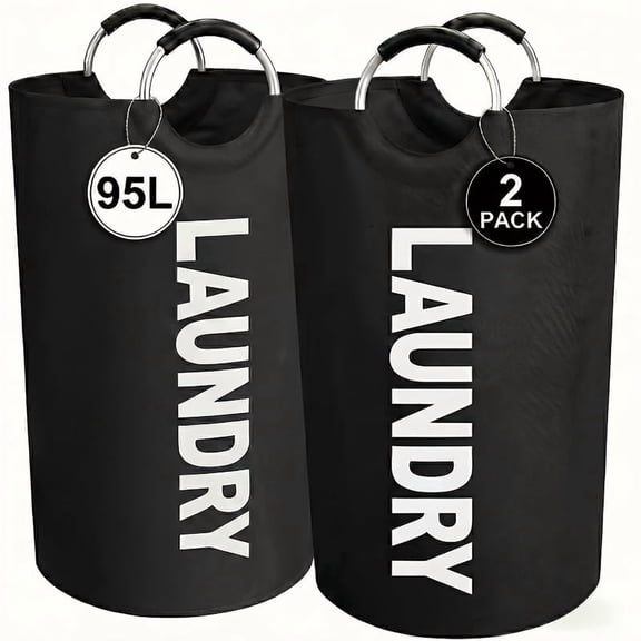 90L Laundry Basket, 2pcs Large Laundry Basket Foldable, Elevated, High Quality With Half Ring Handle Design