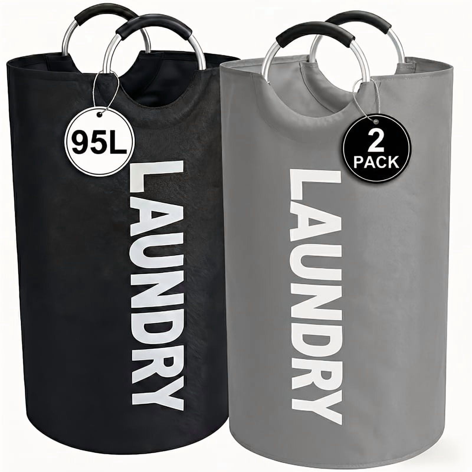 90L Laundry Basket, 2pcs Large Laundry Basket Foldable, Elevated, High Quality With Half Ring Handle Design