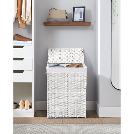 90L Laundry Hamper with Lid Clothes Hamper with 2 Removable Liner Bags & 6 Mesh Bags White