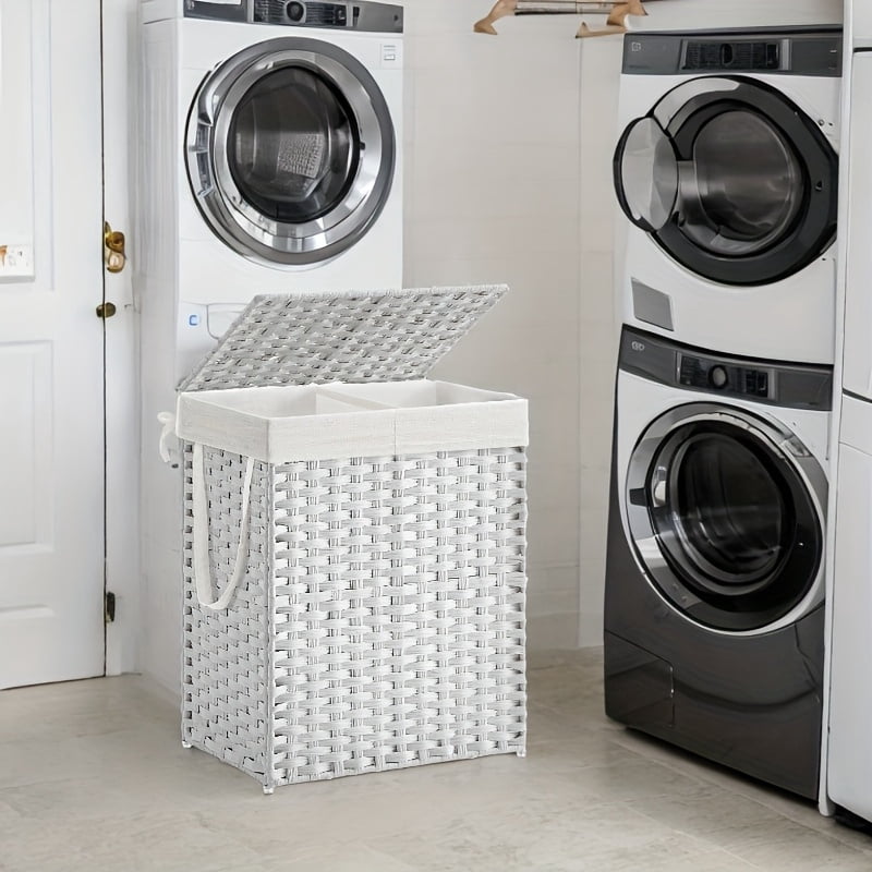 Double Pull-Out Laundry Hamper Cabinet - 90L Capacity, 2 Removable Bags, Steel Frame, For Bathroom Or Laundry Room
