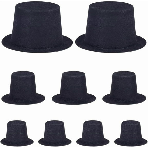 90PCS 3 Size Mini Top Hat Black Velvet Tiny Formal Hats Plastic Miniature Hats for DIY Decoration Party Birthday Wedding Family Gathering for DIY