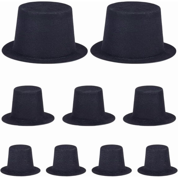 90PCS 3 Size Mini Top Hat Black Velvet Tiny Formal Hats Plastic Miniature Hats