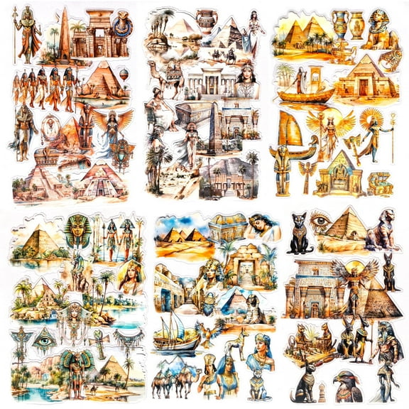 90PCS Ancient Egypt History Stickers – Waterproof Transparent Vintage Egyptian Mythology Scrapbook Stickers for Journaling,Planner,Resin Crafts,Laptop,Decorative Aesthetic Art Decals