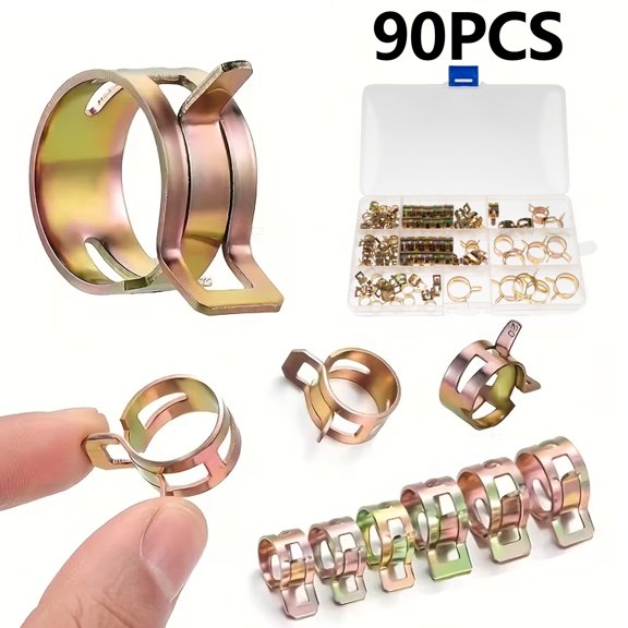 90PCS Car Spring Hose Clamp Assortment Kit, 8 Size Vehicle Fuel Line Silicone Vacuum Pipe Clamp, Low Pressure Fuel Air Tube Hose Pipe Clip Fastener Kit, Universal for Most Vehicles