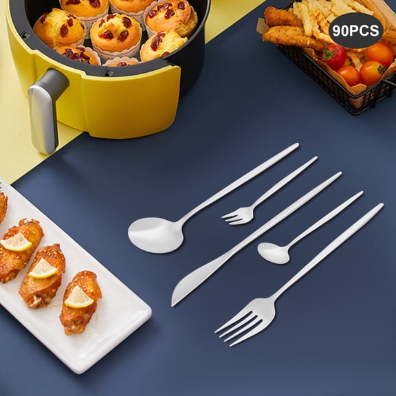 90PCS Cutlery Set Cutlery Set Kitchen Cutlery Set Sturdy and Durable Silver