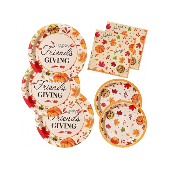 90PCS Friendsgiving Paper Plates And Napkins Sets, Disposable Party Supplies For Fall Thanksgiving Party Decorations, Friendsgiving Dinnerware Sets Serve 30 Guests