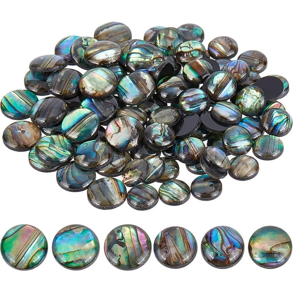 90PCS Natural Abalone Shell Coin 8mm 10mm Flat Round Paua Shell Cabochons Beads with Storage Containers for Photo Frames Clay Cups Decoration diy