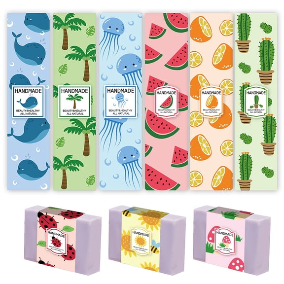 90PCS Plant Wrap Label Tape 9 Styles Soap Packaging Paper Animal Soap Wrappers Vertical Soap Paper Tag Soap Sleeves Covers