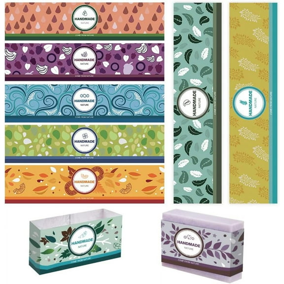 90PCS Plants Soap Packaging Paper 9 Style Kraft Soap Labels Wrapper Plant Tags Sleeves Covers Tape Band Label for Soap Lotion Bars Bath Gift Wrapping 8.2 Inch Long Mixed Color