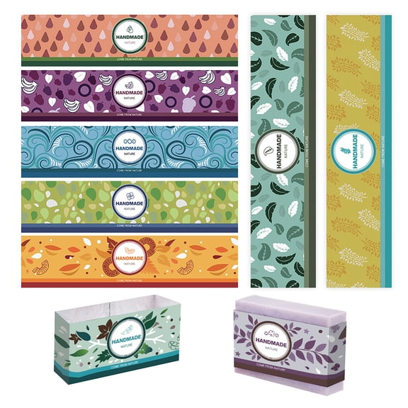 90PCS Plants Soap Packaging Paper 9 Style Kraft Soap Labels Wrapper Plant Tags Sleeves Covers Tape Band Label