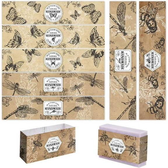 90PCS Soap Packaging Paper 9 Styles Insect Soap Paper Tag Vertical Soap Kraft Paper Tag Soap Sleeves Covers for Handmade Soap Lotion Bars Bath Gift Wrapping 8.2x1.9inch DIY