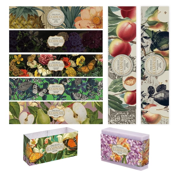 90PCS Soap Wrapper 9 Styles Plant Band Label Vintage Insect Wrap Paper Tape Crafts Wrapper Sleeves Covers Vertical Tags 8.5x1.9 Inch
