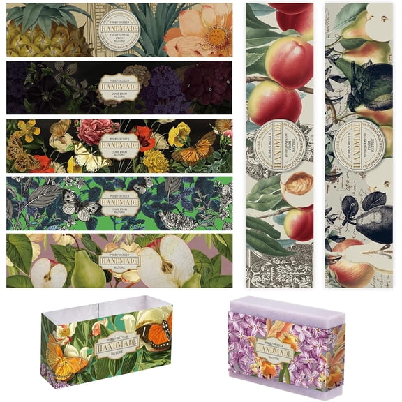 90PCS Soap Wrapper 9 Styles Plant Band Label Vintage Insect Wrap Paper Tape Crafts Wrapper Sleeves Covers Vertical Tags for Homemade Soap Bar Packaging Supplies 8.5x1.9 Inch diy