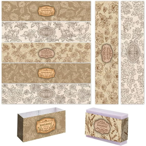 90PCS Wrap Paper Tape 9 Styles Flower Soap Packaging Paper Soap Paper Wrapper Tags Crafts Wrapper Sleeves Covers Vertical Tags for Handmade Soap Lotion Bath Gift Wrapping 8.2x1.9inch