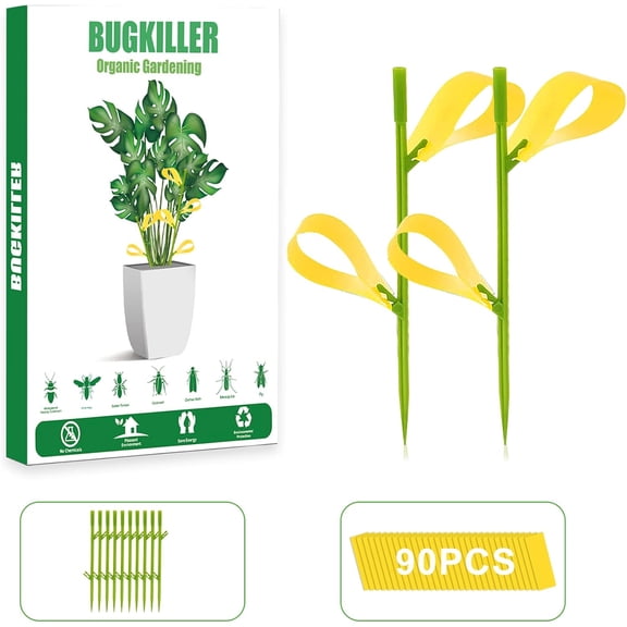 90PCS Yellow Sticky Traps for Indoors/Outdoor Gnat Trap for Plants Fungus Gnats Sticky Traps for Whiteflies Mosquitoes Fruitflies Thrips Aphids. Stake Holders Included Dual-Sided