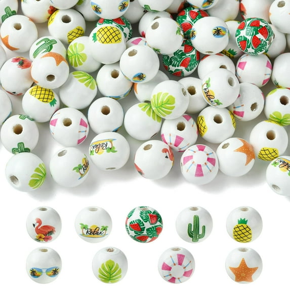 90Pcs 16mm Summer Wooden Beads Colored Wood Beach Boho Tropical Beads for Summer DIY Crafts