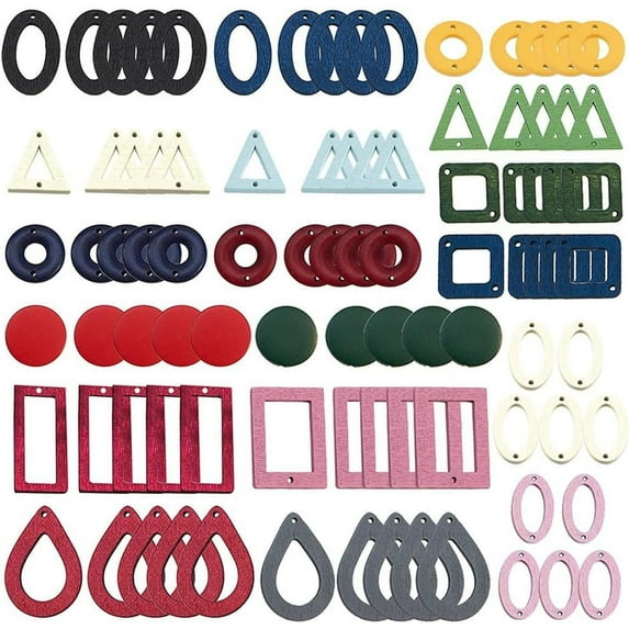 90Pcs 18 Style Wood Pendants Charms Links Connector with Hole for Jewelry Making Mixed Color Earring Dangle Drops Necklace Bracelet for Jewelry Findings Supplies Accessories DIY