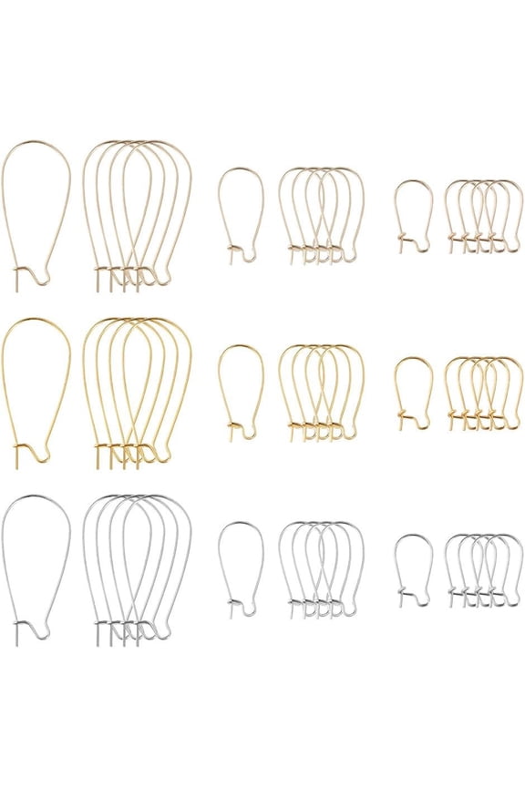 90Pcs 18k Gold Plated Ear Wire Hooks 3 Colors 3 Sizes Earring Findings Ear Wire Connector Earrings Beading Hoop for DIY Jewelry Making 19x9.5mm/25x11.5mm/38x18mm