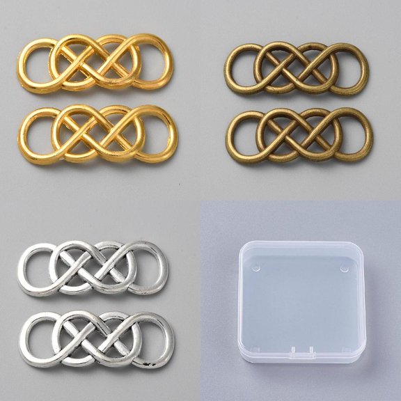 90Pcs 3 Colors Alloy Filigree Joiners Interlocking Infinity Mixed Color 32.5x12.5x2.5mm 30pcs/color