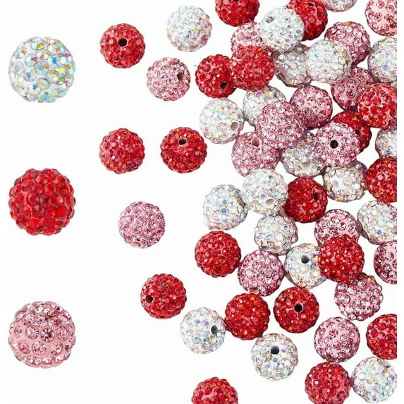 90Pcs 3 Colors Clay Rhinestone Beads Clay Disco Ball Beads Round Pave Beads Chunky Beads for Valentine's Day European Style Bracelets Hole: 1.5mm Rhinestone Mixed Color