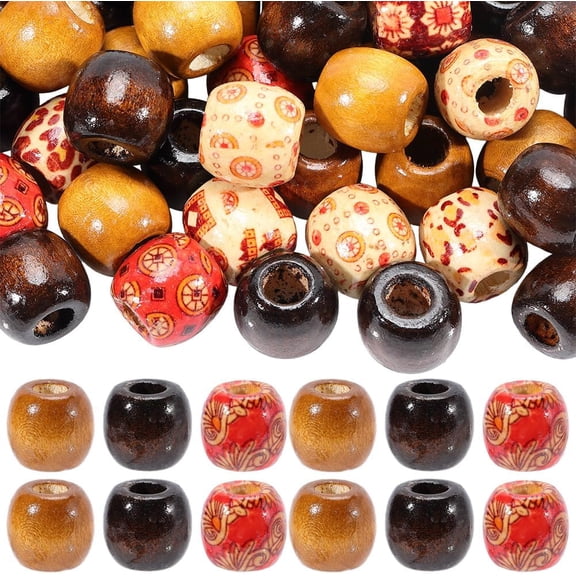 90Pcs 3 Colors Hair Braid Wooden Beads Large Hole Mixed Painted Natural Round African Wood Vintage Loose Spacer Bead Bulk