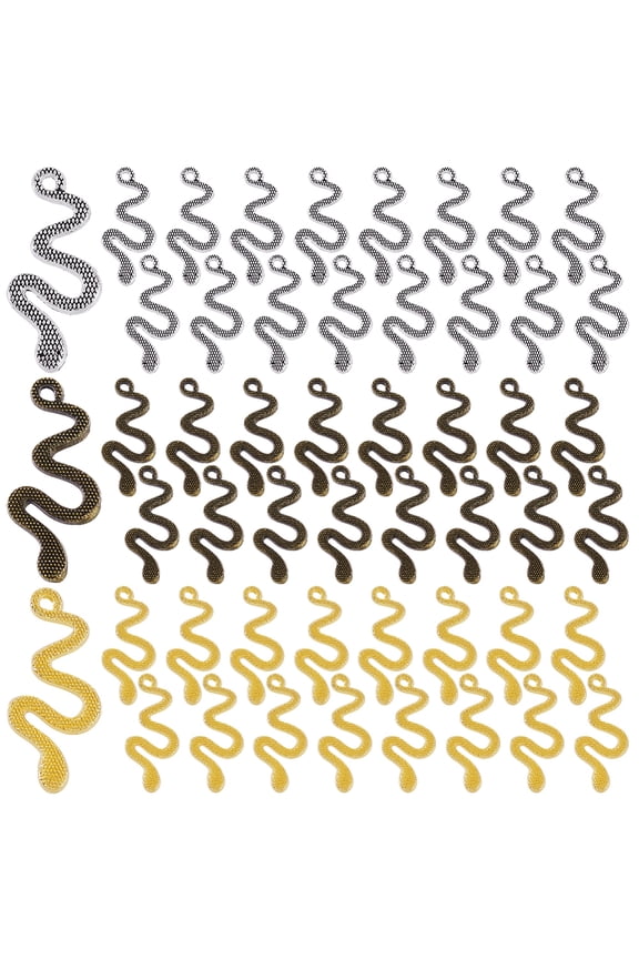 90Pcs 3 Colors Tibetan Style Snake Charms Vintage Cobra Snake Shape Pendants Metal Animal Dangle Charm