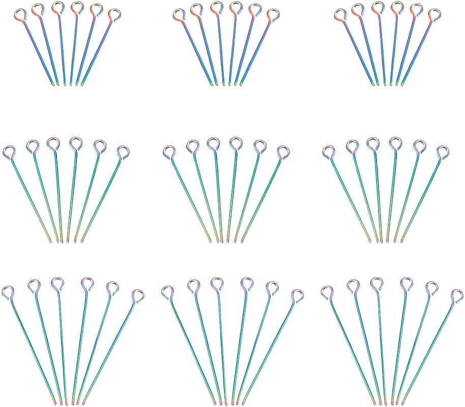 90Pcs 3 Sizes Open Eye Pins Rainbow Color Head Pins 20/25/30mm Eye ...