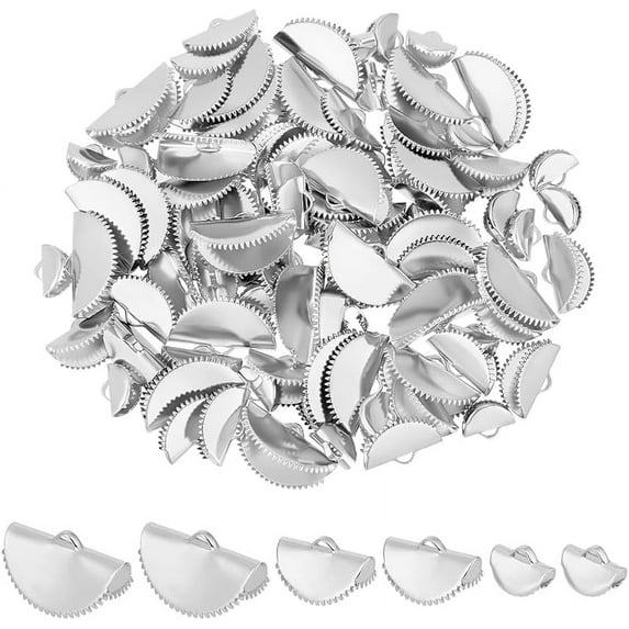 90Pcs 3 Sizes Ribbon Crimp Ends Sectorial Bracelet Crimp Clasps 7.5/9.5/12mm Stainless Steel Crimp Cord Ends Half Round Ribbon Fasteners Clasp Bracelet Necklace Jewellery Making