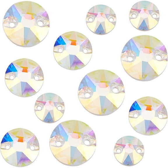 90Pcs 3 Sizes Sew On Rhinestones Flatback 0.31in 0.4in 0.47in Round Sewing AB Faceted Glass Rhinestones with Hole Gems for Crafts Clothes Dress Shoes Belt Decoration Jewelry MakingCrystal AB
