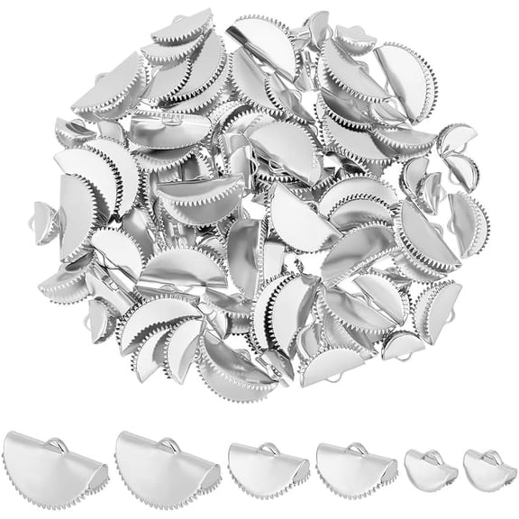 90Pcs 3 Style 304 Stainless Steel Ribbon Crimp Ends Half Round Stainless Steel Color 7.5~12x10~20x6~9mm Hole: 1.2~1.5x2.3mm 30Pcs/style