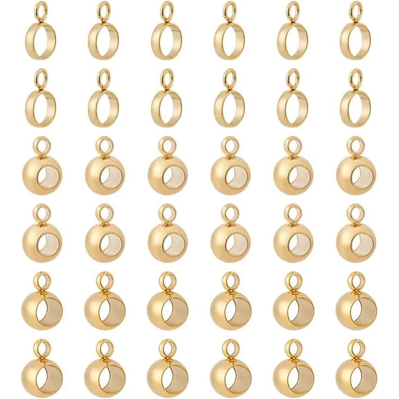 90Pcs 3 Style Column Bail Beads Tube Bead with Loop European Charms Pendant Spacer Bead Hanger Stainless Steel Connectors Tube Beads for DIY Necklace Bracelet Jewelry Making Hole: 1.8mm Golden