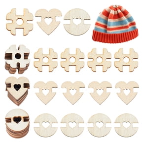 90Pcs 3 Styles Button Flat Round/Square/Heart Poms Keepers Wood Handmade Buttons Pompoms Holders Knitted Hat Making Fastener Tool