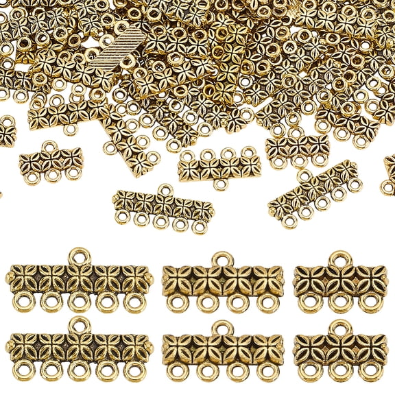 90Pcs 3 Styles Tibetan Style Zinc Alloy Chandelier Components Links Flower Antique Golden 11~25x12~20x2~2.5mm Hole: 1.5~1.6mm 30pcs/styles