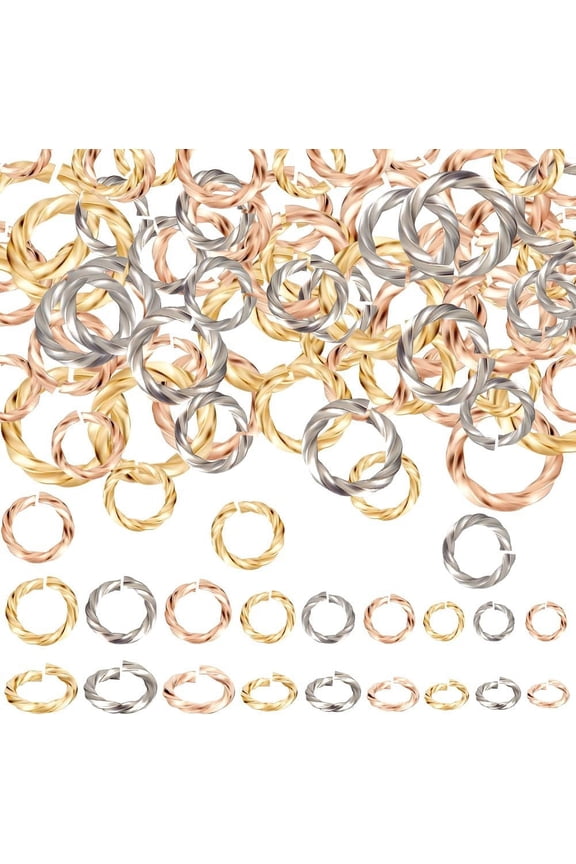 90Pcs 6/8/10mm Twisted Jump Rings Stainless Steel Colorful Rose Gold Silver Open Single Loop Small Circle Frames Key Chain Links Connector Rings