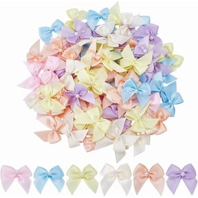 90Pcs 6 Color Mini Satin Ribbon Bows with Pearl Boutique Cute Satin Ribbon Bows Ties Flower Appliques DIY Craft Pre-Tied Ribbon Satin Bows