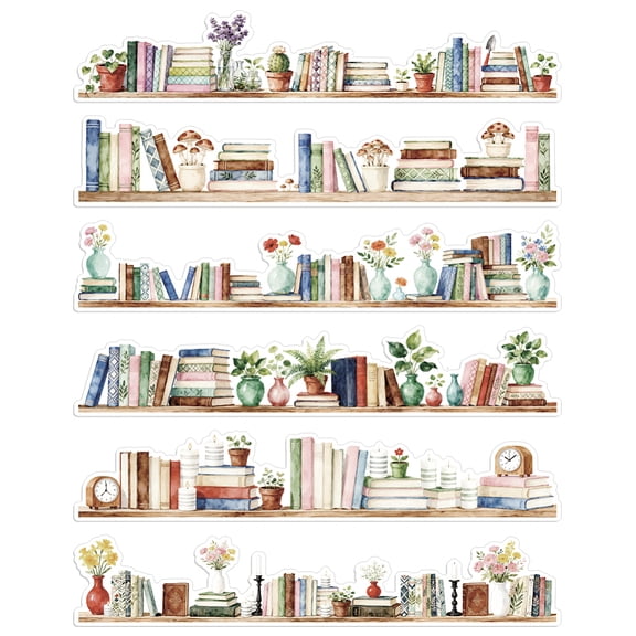90Pcs 6 Styles Self-Adhesive Stickers Rectangle Border Decorative Stickers Book 70x350mm 15pcs/style