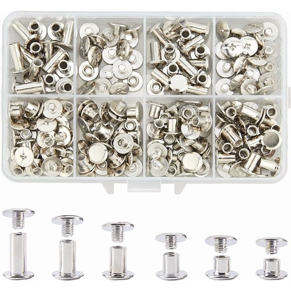 90Pcs 6 Styles Steel Snap Rivet Butt Screw for Scrapbook Photo Albums Binding and Leather Saddles Purses Belt Repair Handmade