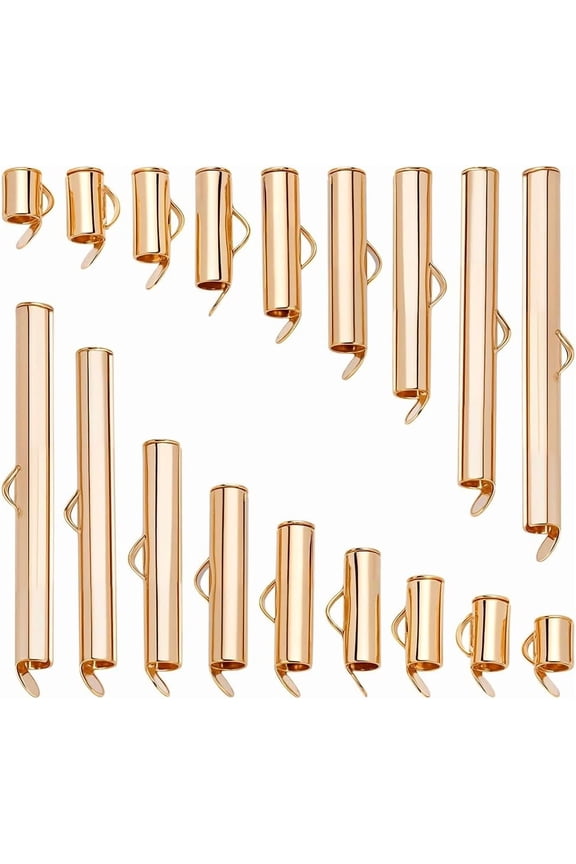 90Pcs 9 Size Slide On End Clasp 6-40mm Brass Tube Ball Bead Slider Crimp Multi-Strand Necklace Bracelet End Clasp Jewelry Making Findings