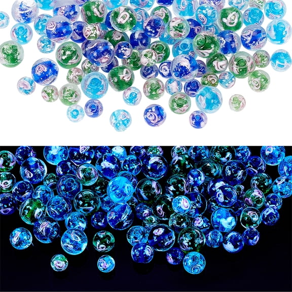 90Pcs 9 Styles Handmade Luminous Inner Flower Lampwork Beads Glow in the Dark Round Mixed Color 8~12mm Hole: 1~2mm 10pcs/style