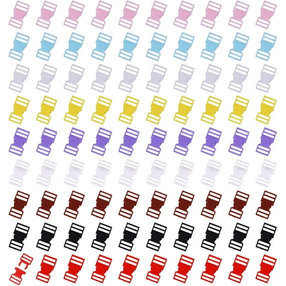 90Pcs 9Colors Mini Plastic Buckles Quick Release Buckles Breakaway Adjustable Buckle Clasps Belt Buckle for Mini Clothes Sewing for DIY
