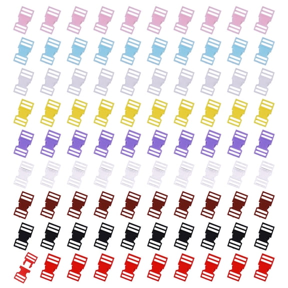 90Pcs 9Colors Mini Plastic Buckles Quick Release Buckles Breakaway Adjustable Buckle Clasps Belt Buckle for Mini Clothes SewingDIY