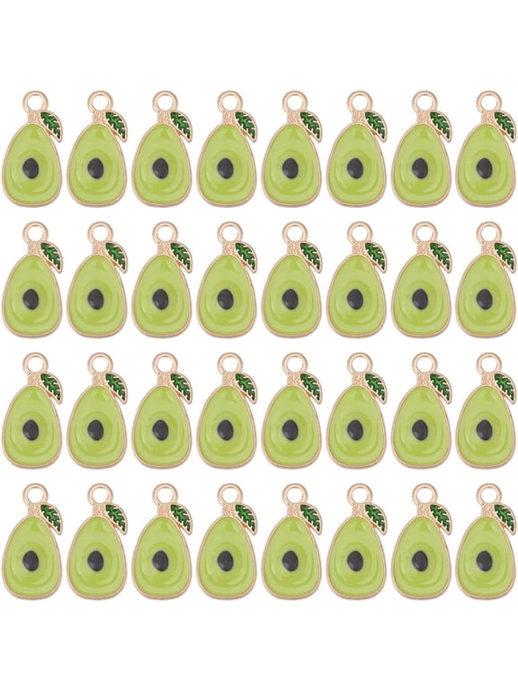 90Pcs Alloy Enamel Pendants Light Gold Avocado Charms Green Yellow 18x9x2mm Hole: 1.6mm for DIY