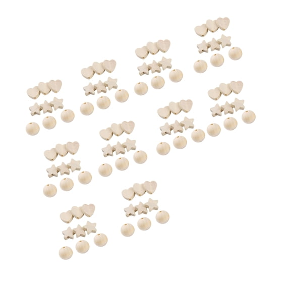 90Pcs Assorted Shape Wooden Craft Beads Heart Star Round Shape Beads with Hole for Jewelry Making Holiday Decorations