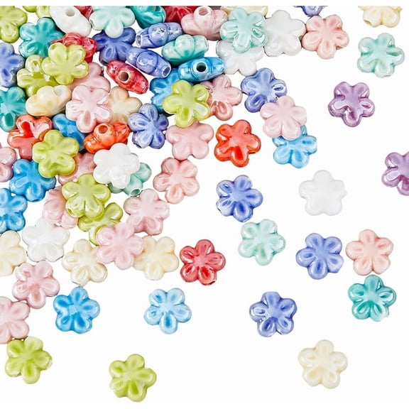 90Pcs Ceramic Beads 11.5x5.5mm Flower Beads Flower Printed Beads Handmade Porcelain Beads Porcelain Spacer Beads for DIY DIY Jewelry Making Hole: 1.6mm