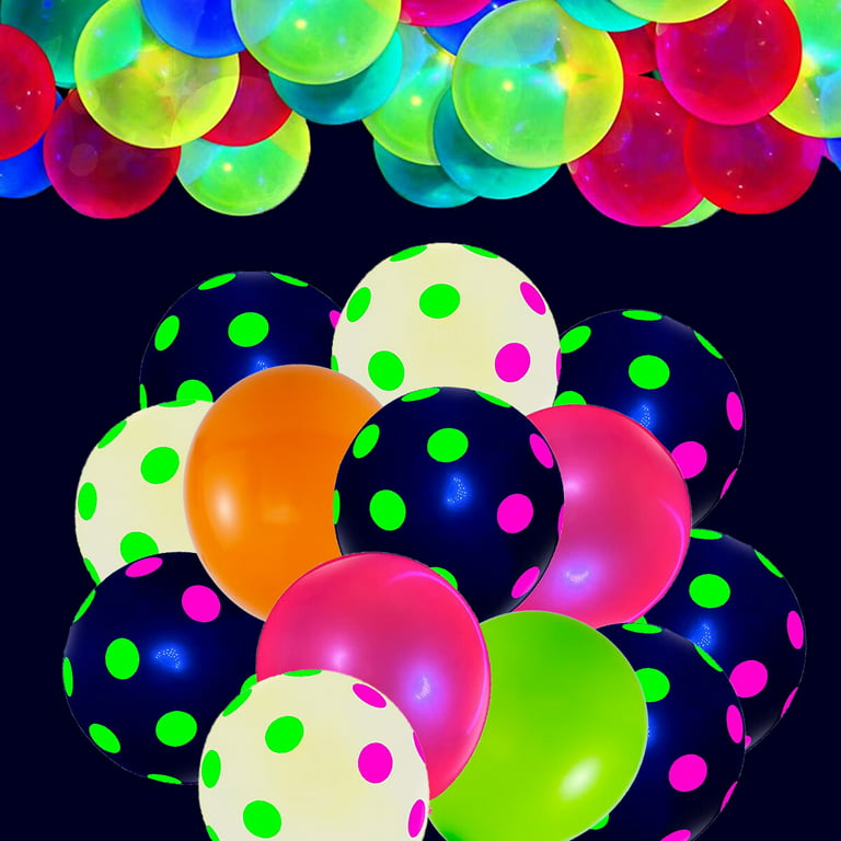 90Pcs Glow Balloons Polka Dot Fluorescent Balloons 12” UV Neon Balloons  Glow In the Dark for Birthday, Wedding, Neon Party, Decorations Supplies