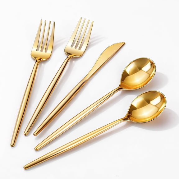 90Pcs Gold Plastic Silverware, Gold Disposable Utensils, Plastic Cutlery Include 30 Plastic Knives, 60 Forks and Spoons, Fancy Plastic Silverware Heavy Duty for Party